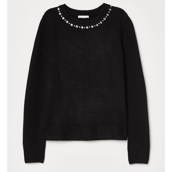 Black H&M Sweater with Sparkle Jewel Neckline RHINESTONES - Picture 1 of 6